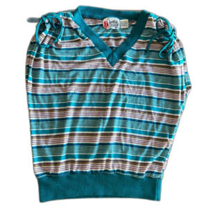 Vintage Just a Teeze Teal Striped V-Neck Shirt Girls' Large